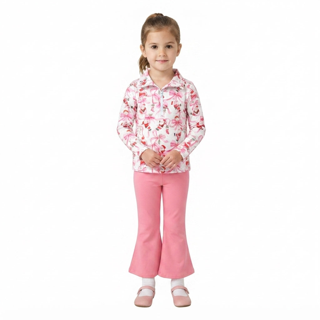 Santa bow pullover pink pants girls Christmas set
