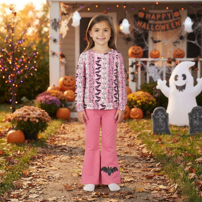 Long sleeves ghost bat top pants girls Halloween set