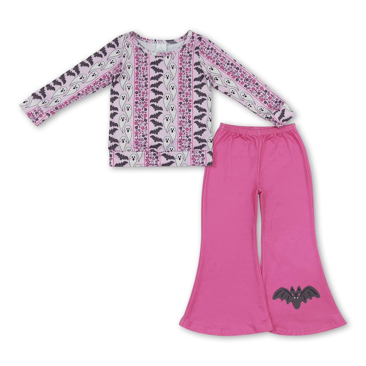 Long sleeves ghost bat top pants girls Halloween set