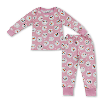 Long sleeves pink snowman top pants girls pajamas