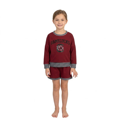 Long sleeves maroon C top shorts girls team outfits