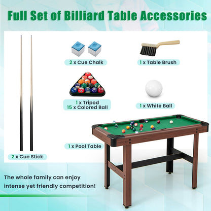 48 Inch Pool Wooden Game Table with Full Set of Ballsfor Kids and Adults