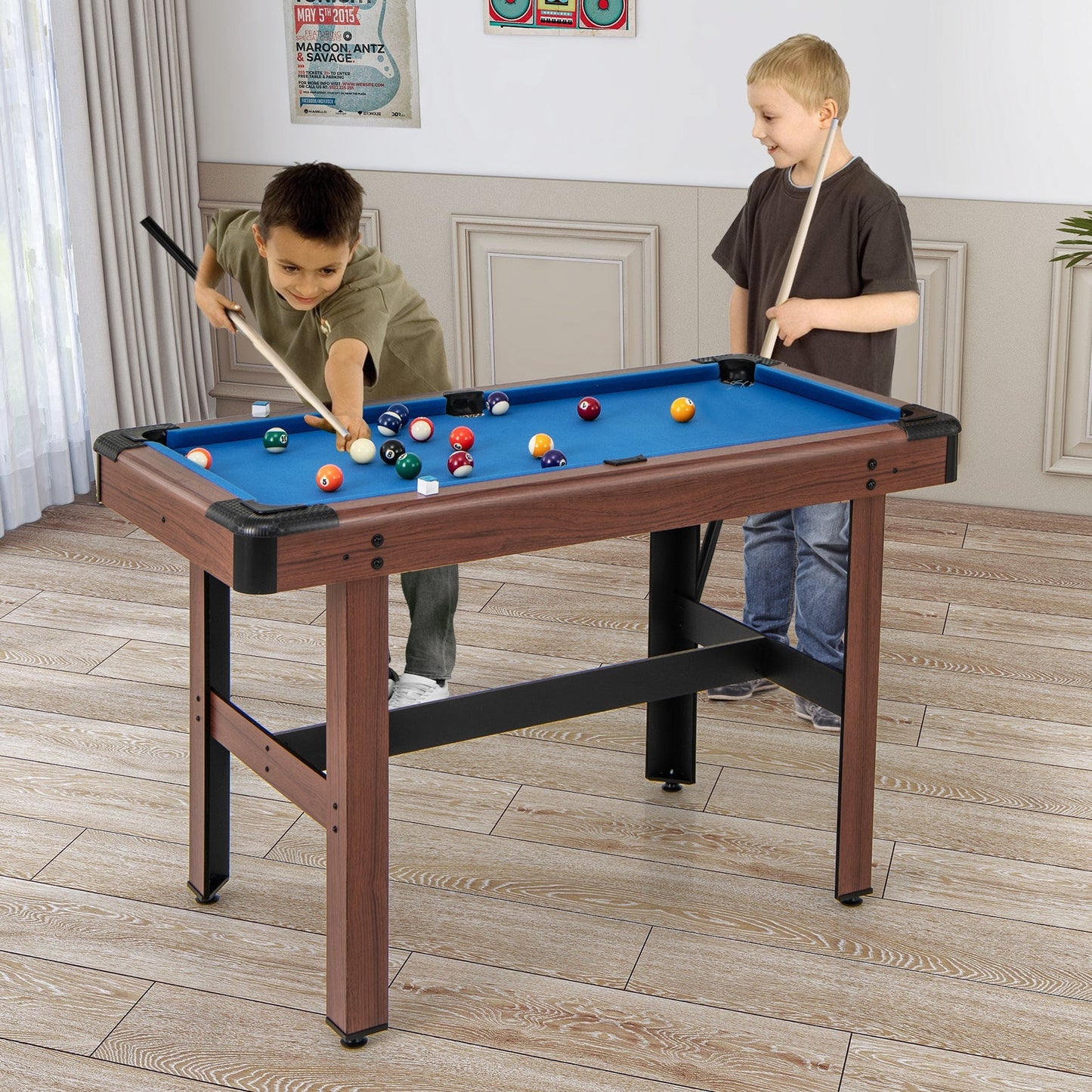 48 Inch Pool Wooden Game Table with Full Set of Ballsfor Kids and Adults