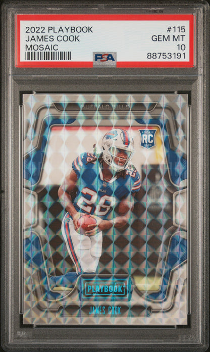 Graded 2022 Panini Playbook James Cook #115 Mosaic Rookie RC Football Card PSA 10 Gem Mint