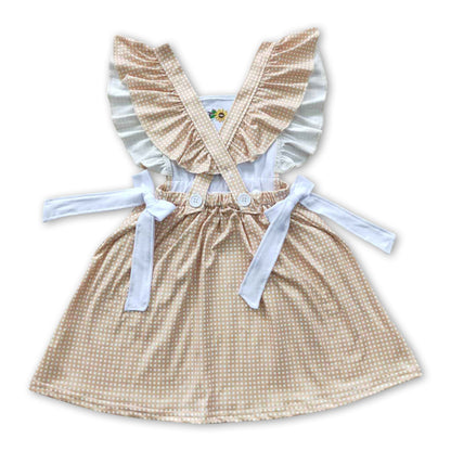 Cow embroidery bow pocket kids girls dresses