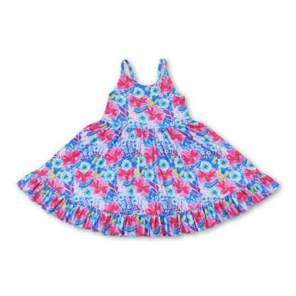 Straps floral ruffle baby girls summer dresses