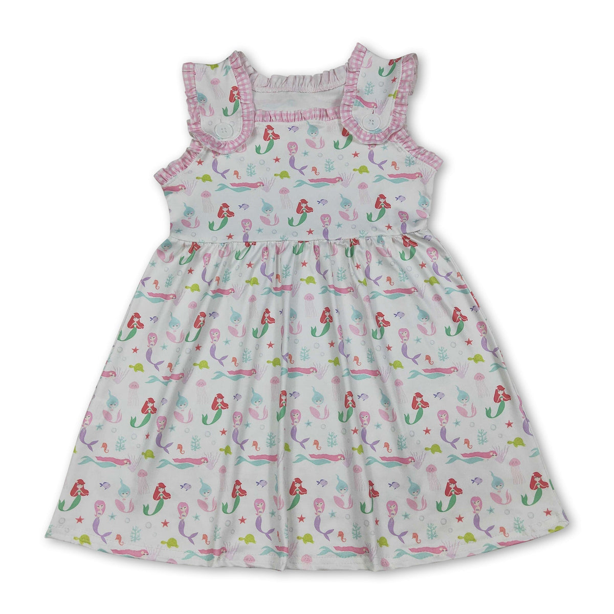 Sleeveless plaid ruffle fish princess kids girls summer dress