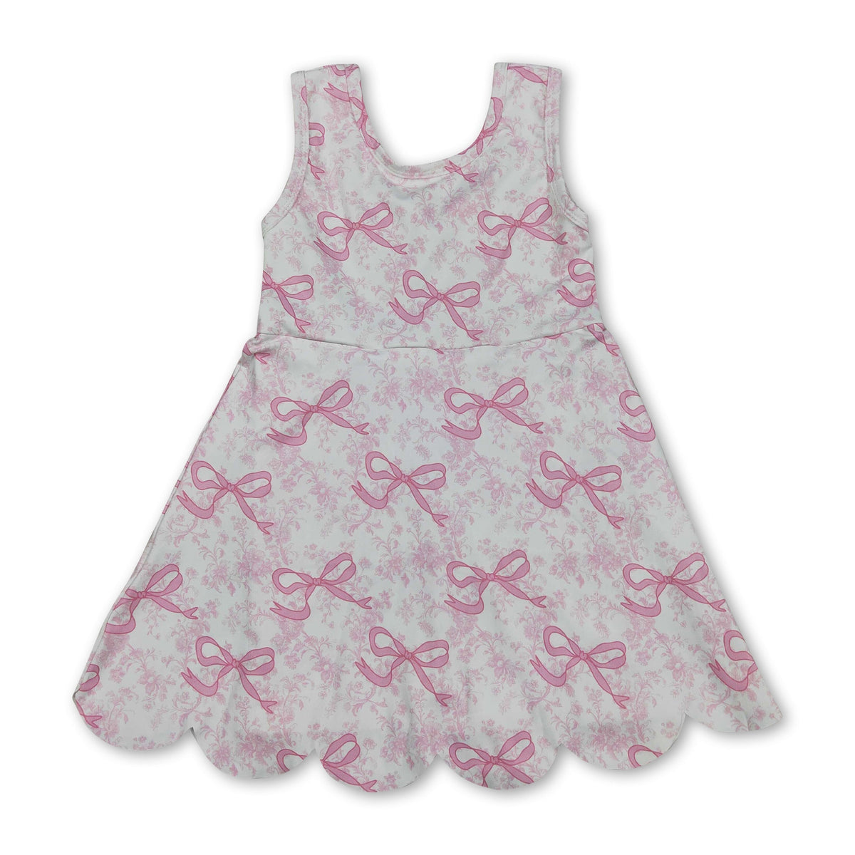 Sleeveless floral pink bow girls summer athletic dress