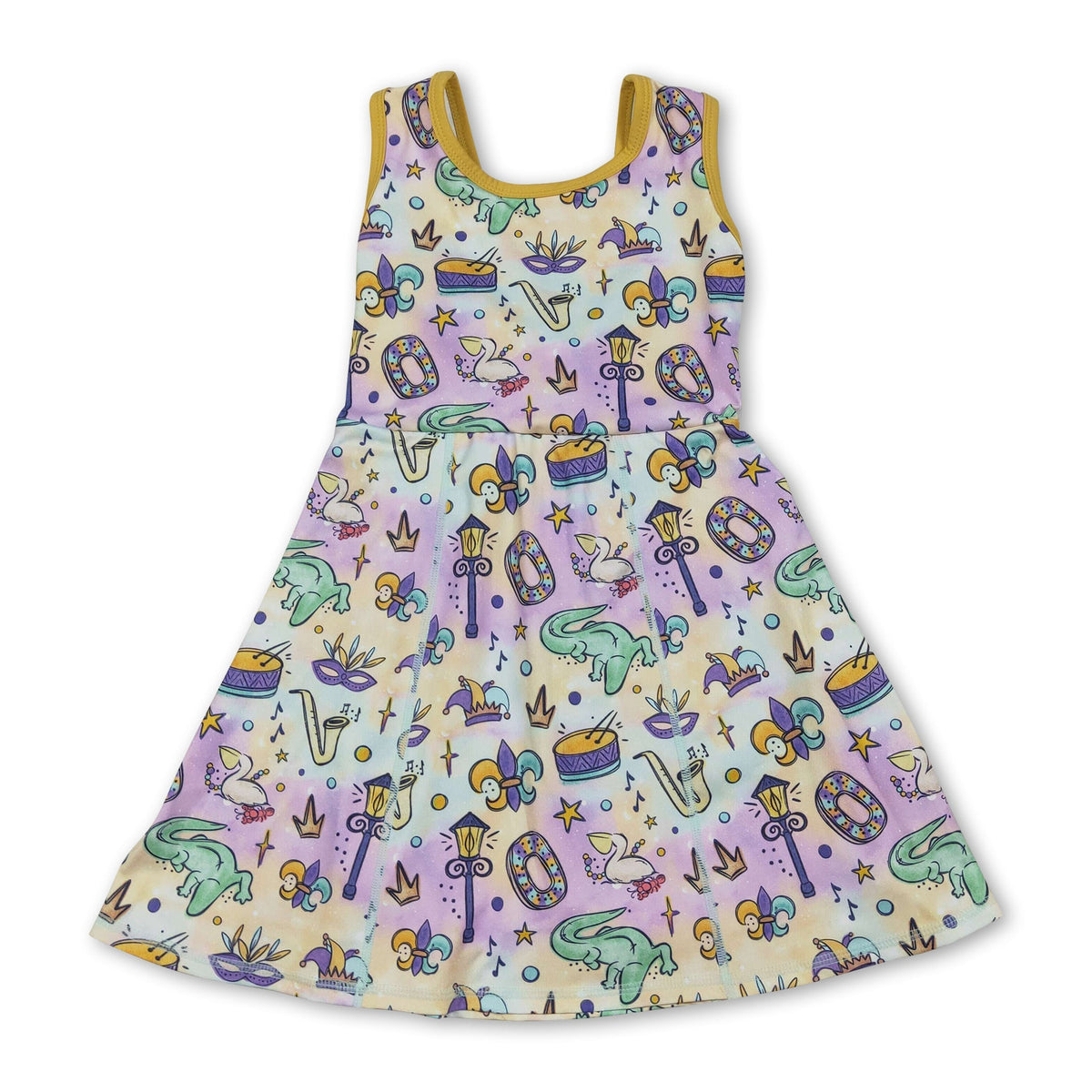 Sleeveless tie dye kids girls Mardi Gras athletic dress