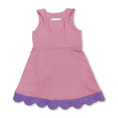 Sleeveless floral bow pink kids girls summer athletic dress
