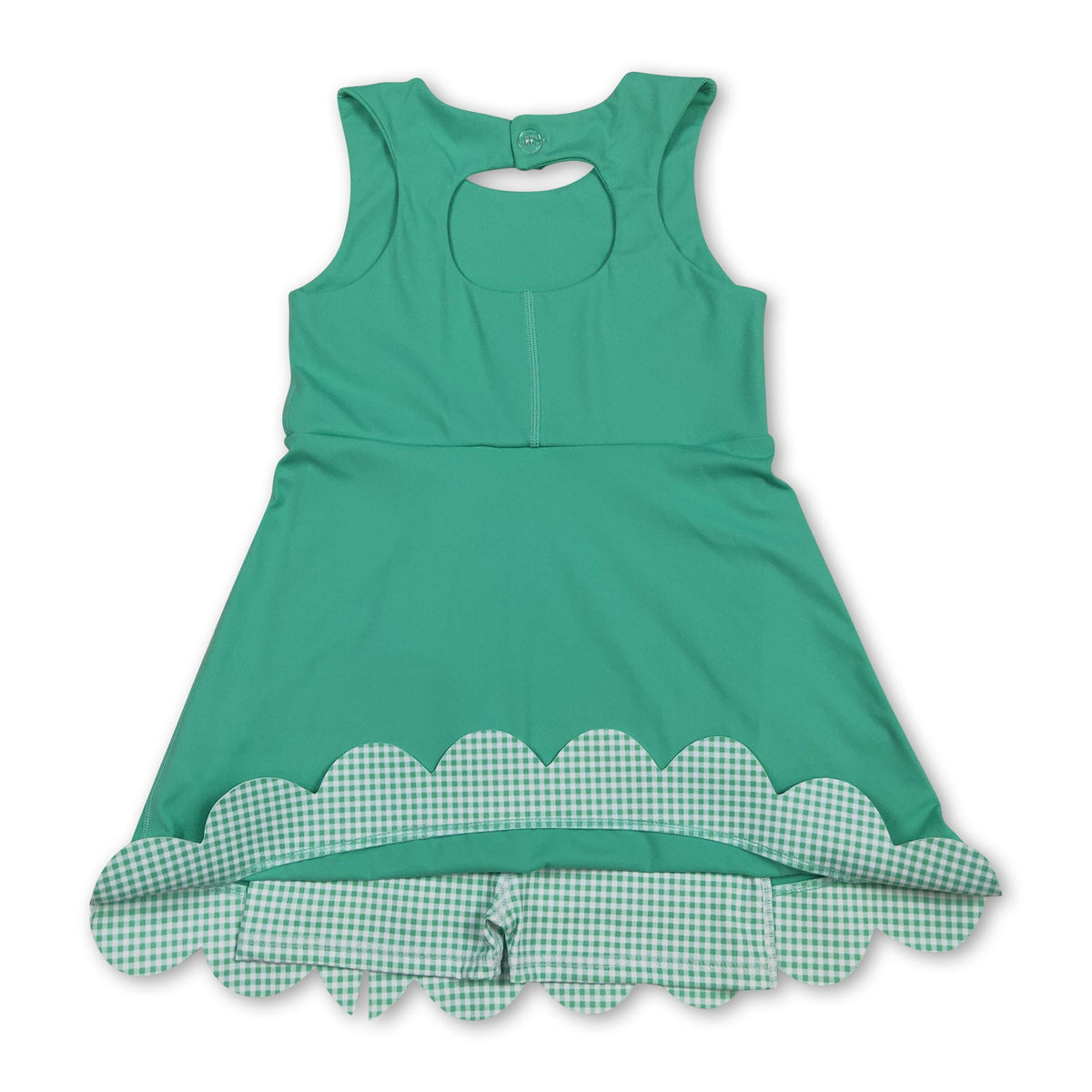 Sleeveless plaid bow green kids girls summer athletic dress