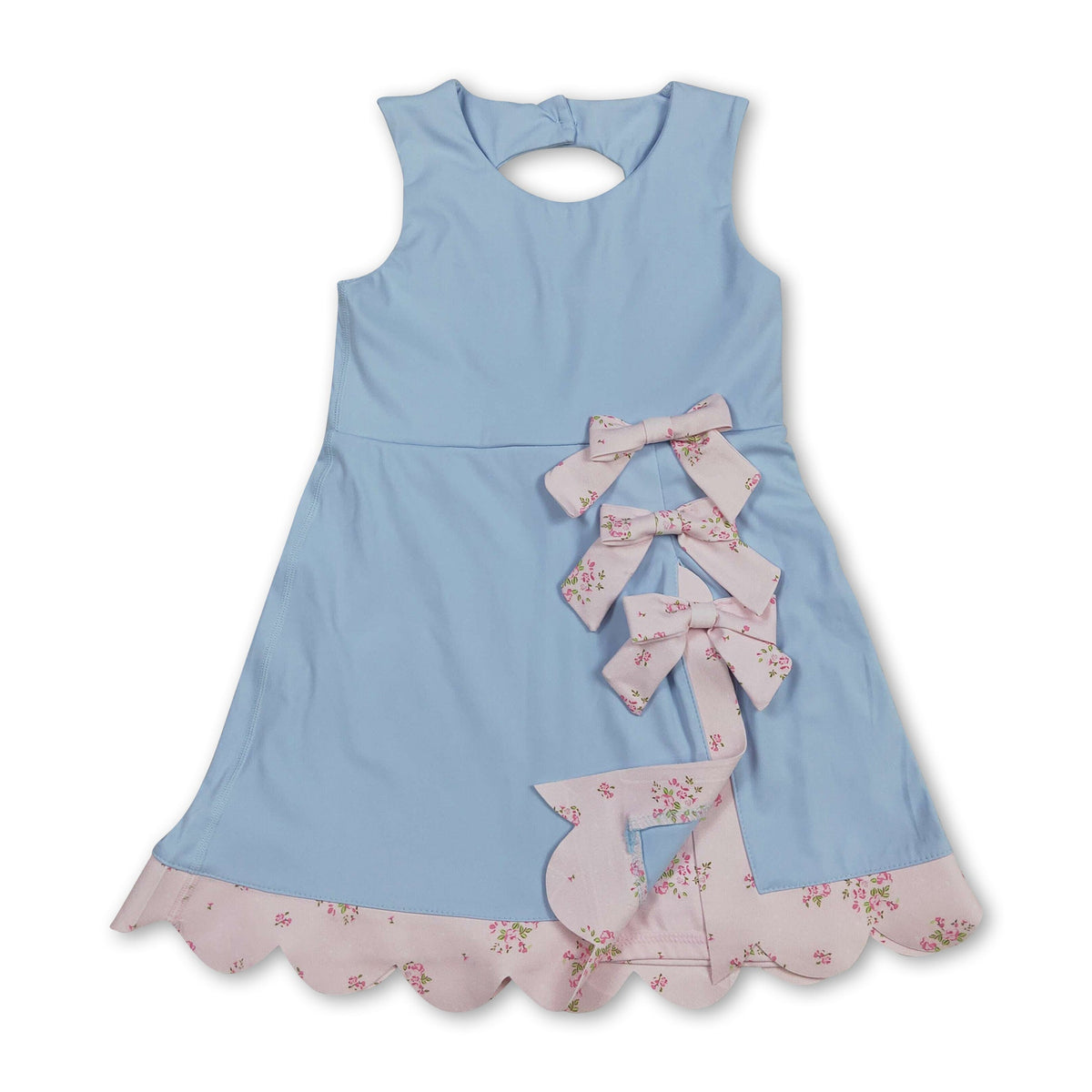 Sleeveless floral bow light blue kids girls summer athletic dress