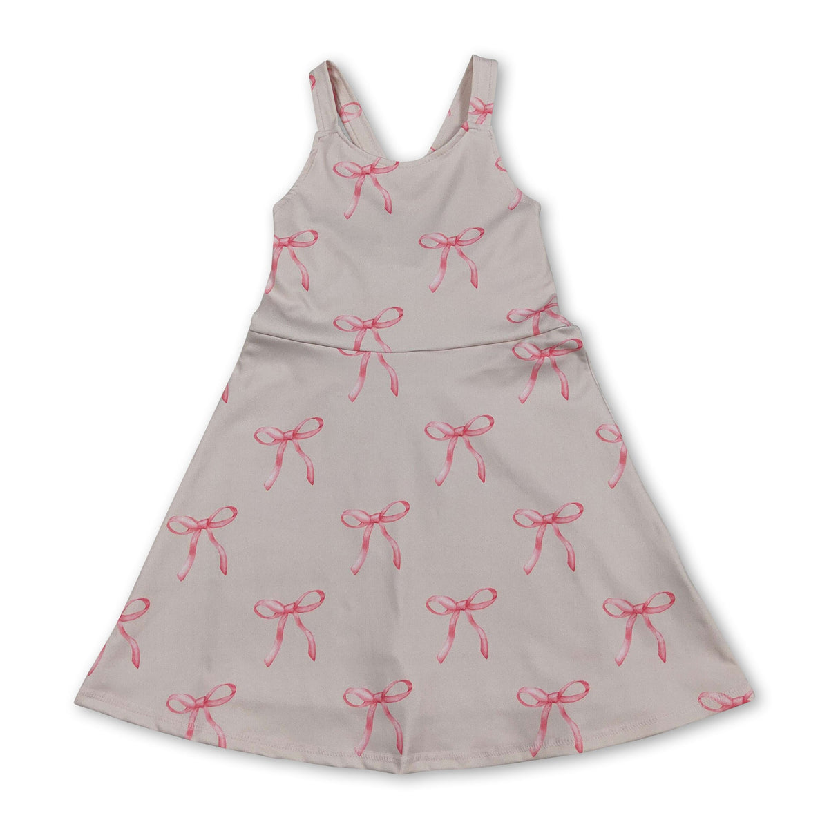 Straps pink bow kids girls summer athletic dress