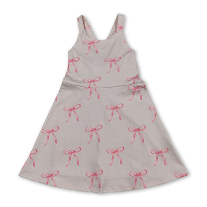 Straps pink bow kids girls summer athletic dress