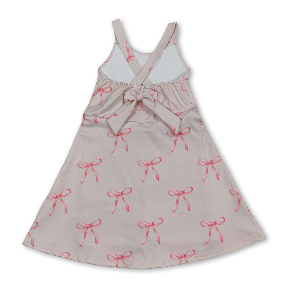 Straps pink bow kids girls summer athletic dress