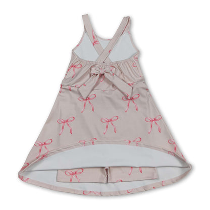 Straps pink bow kids girls summer athletic dress