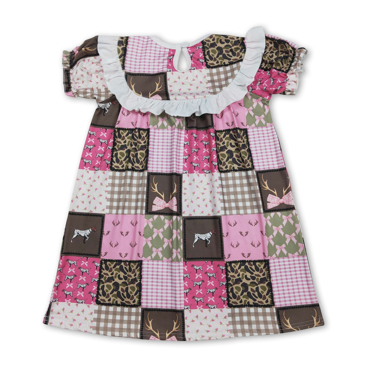 Short sleeves daddy's girls smocked camo bow dresses