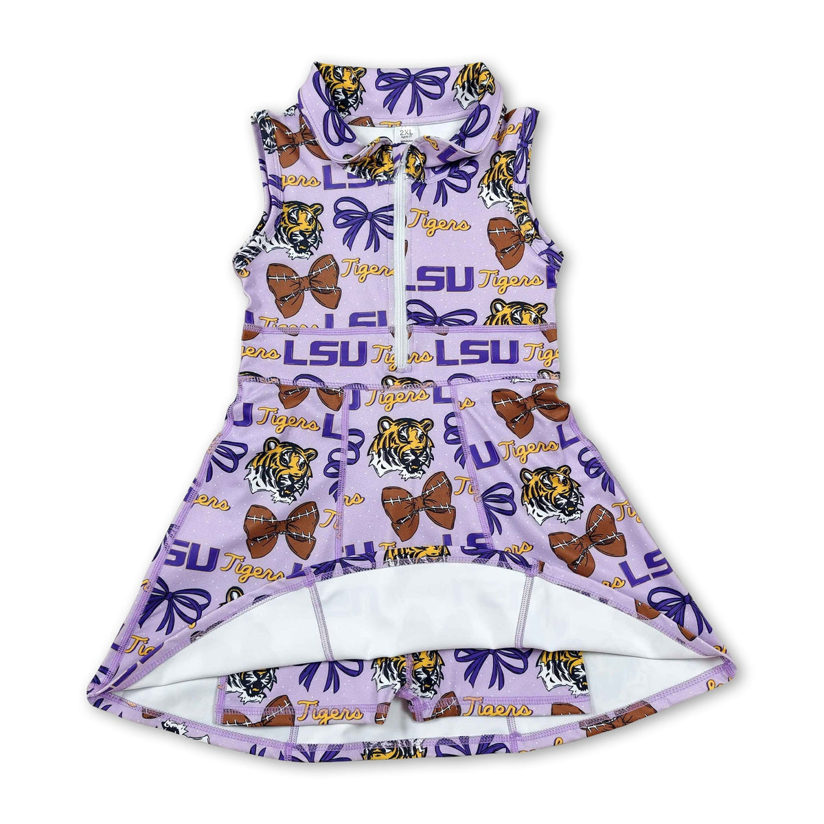 Sleeveless tiger bow football girls team athletic dresses