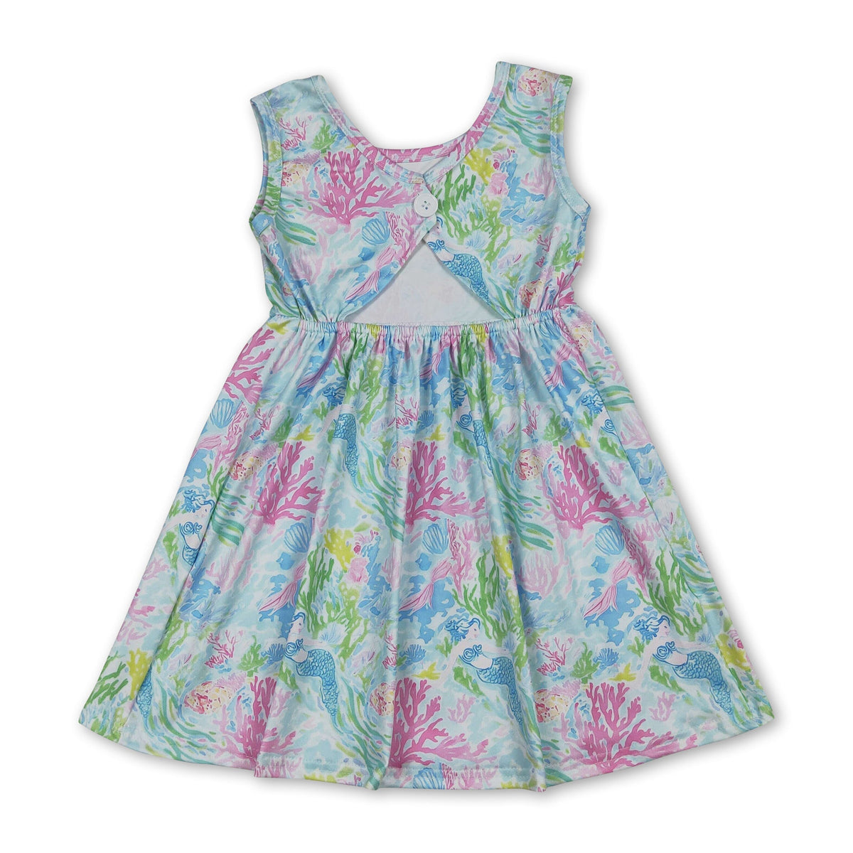 Sleeveless watercolor coral kids girls summer dresses