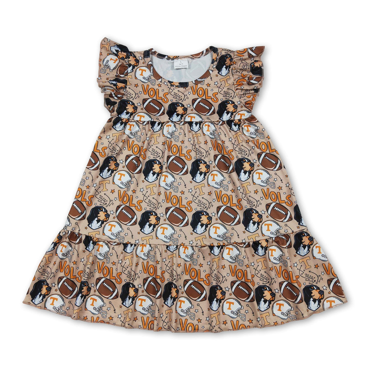 Flutter sleeves football dog T ruffle girls team dresses