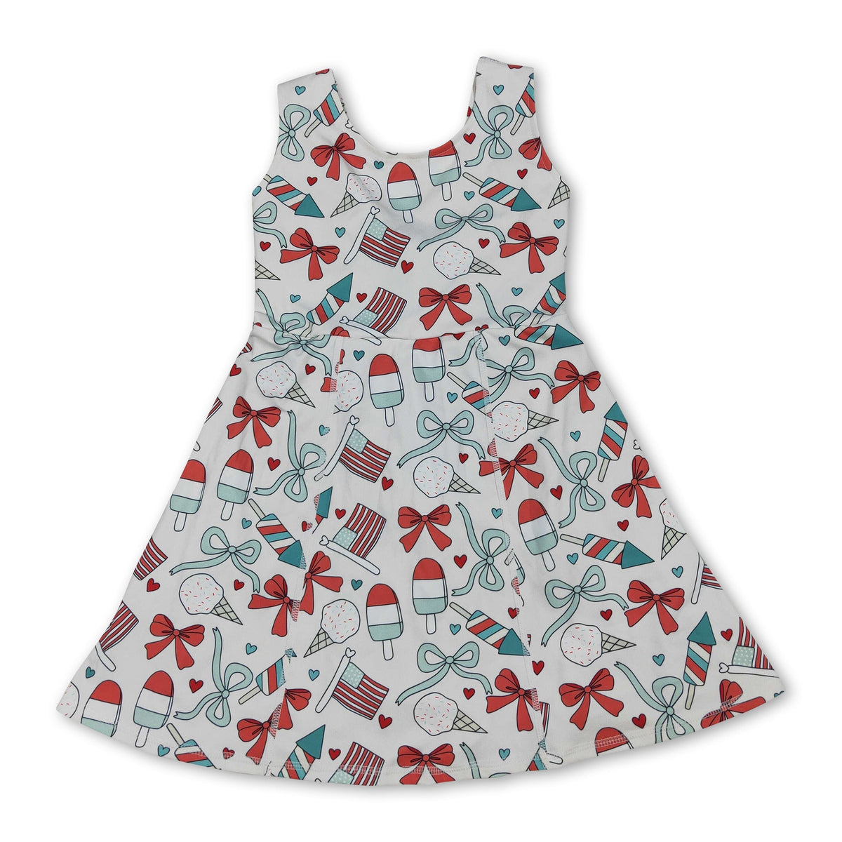 Sleeveless popsicle bow flag girls 4th of july athletic dress
