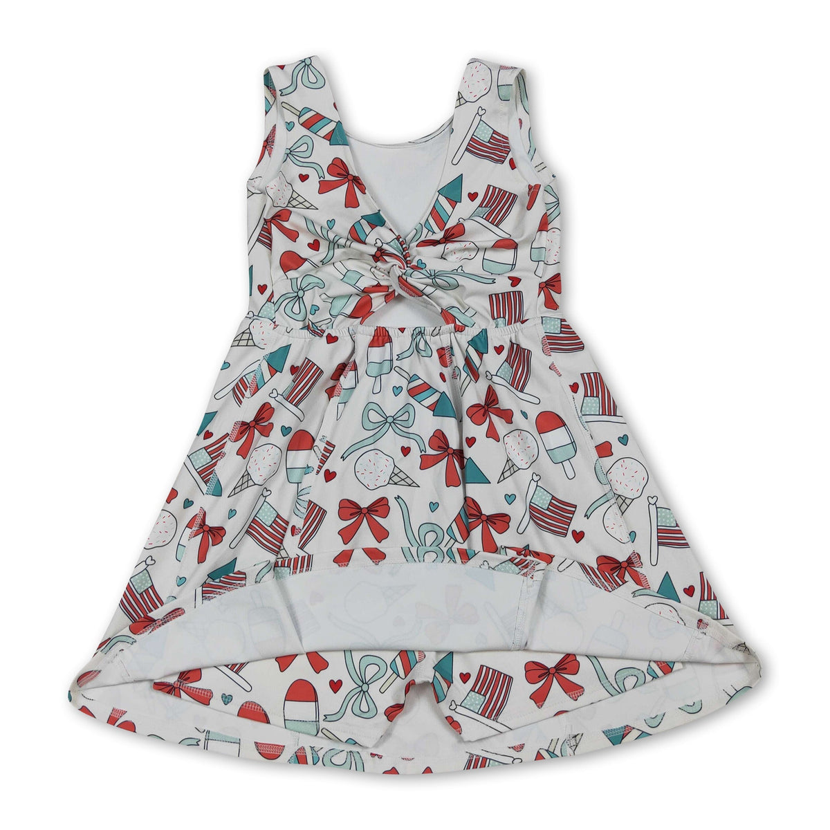 Sleeveless popsicle bow flag girls 4th of july athletic dress