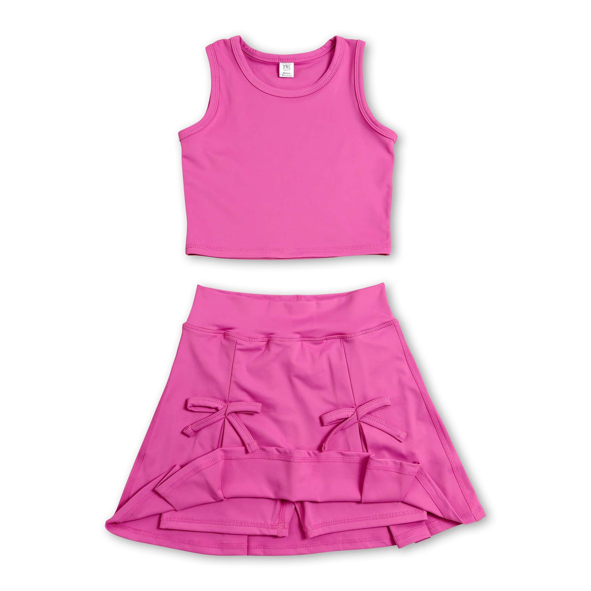 Sleeveless hot pink crop top skirt kids girls active set