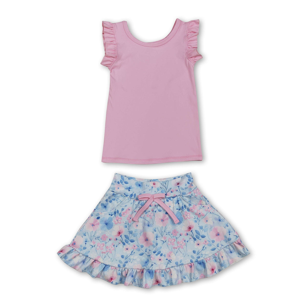 Sleeveless pink top floral skirt girls active wear set