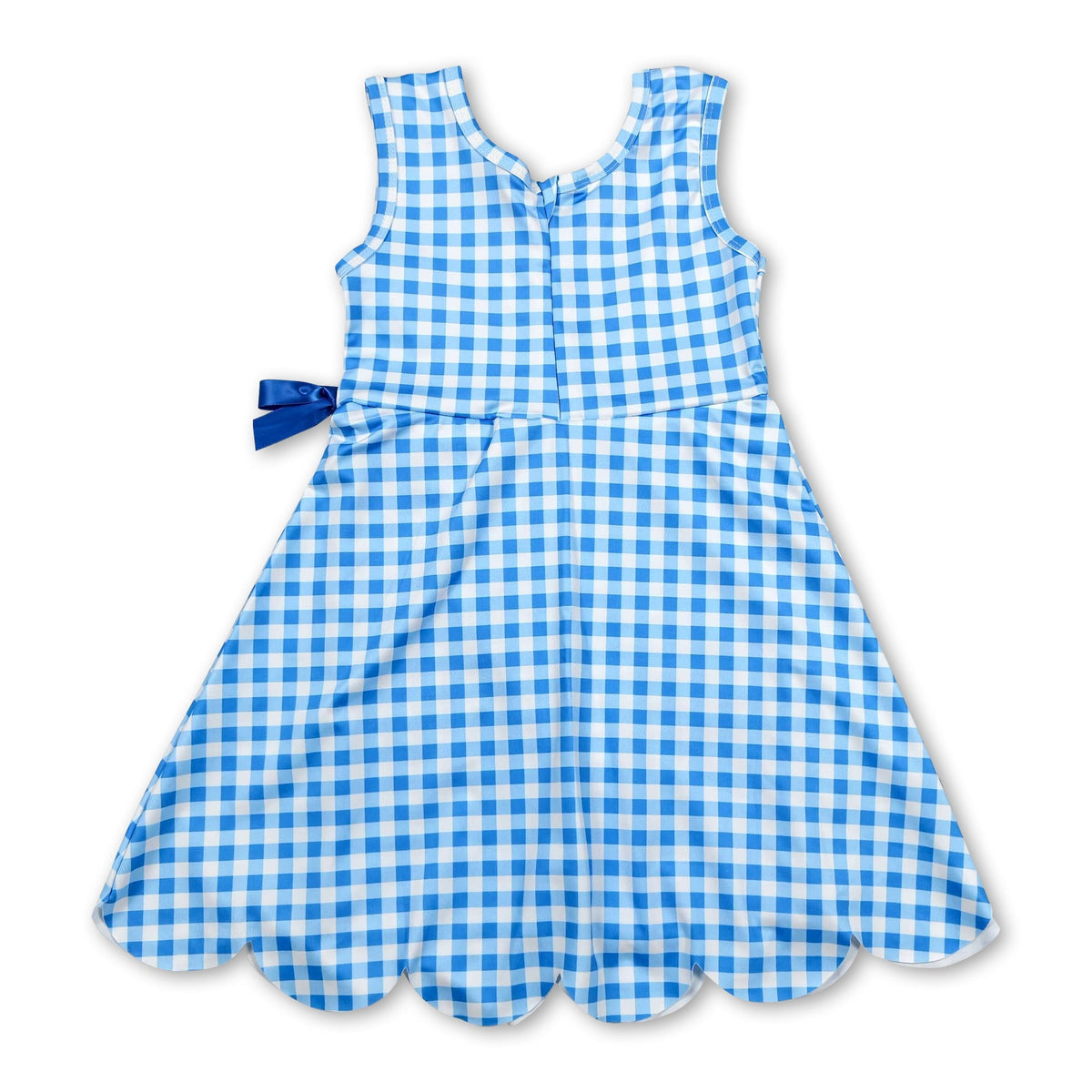 Sleeveless light blue plaid scallop kids girls athletic dresses