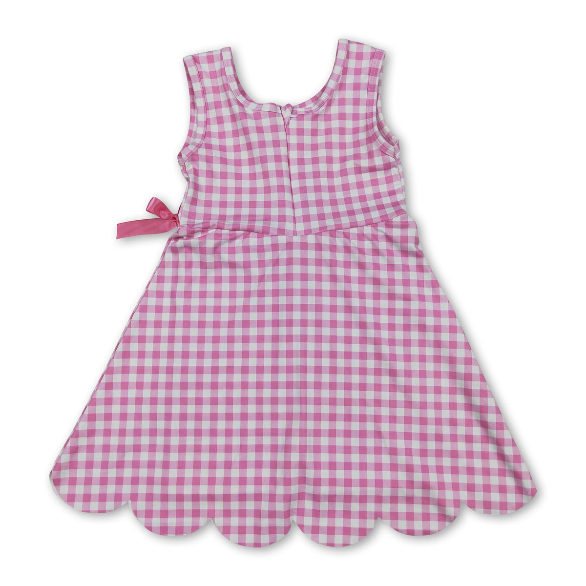 Sleeveless pink plaid scallop kids girls athletic dress
