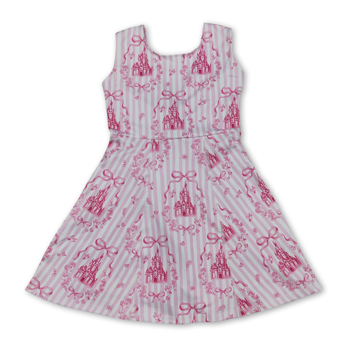 Pink sleeveless stripe bow castle girls athletic dresses