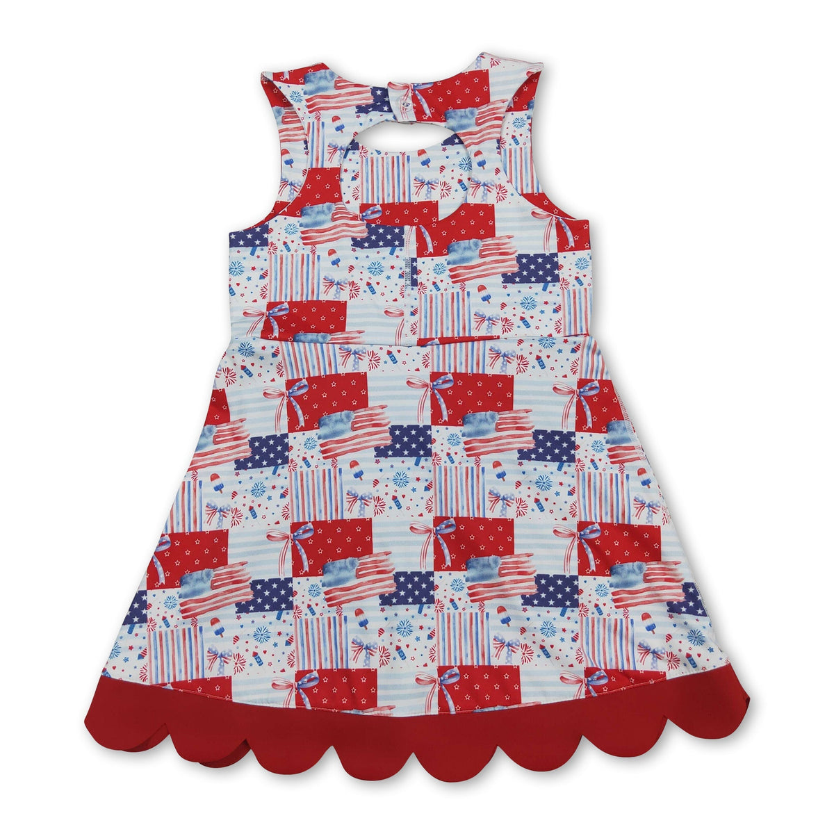 Sleeveless flag bow scallop girls 4th of july athletic dress