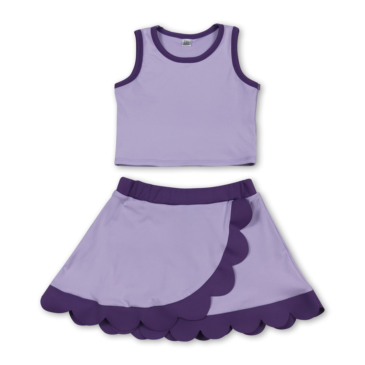 Sleeveless lavender purple scallop kids girls active wear set