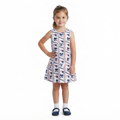 Sleeveless navy bow kids girls team summer dress