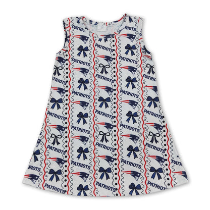 Sleeveless navy bow kids girls team summer dress