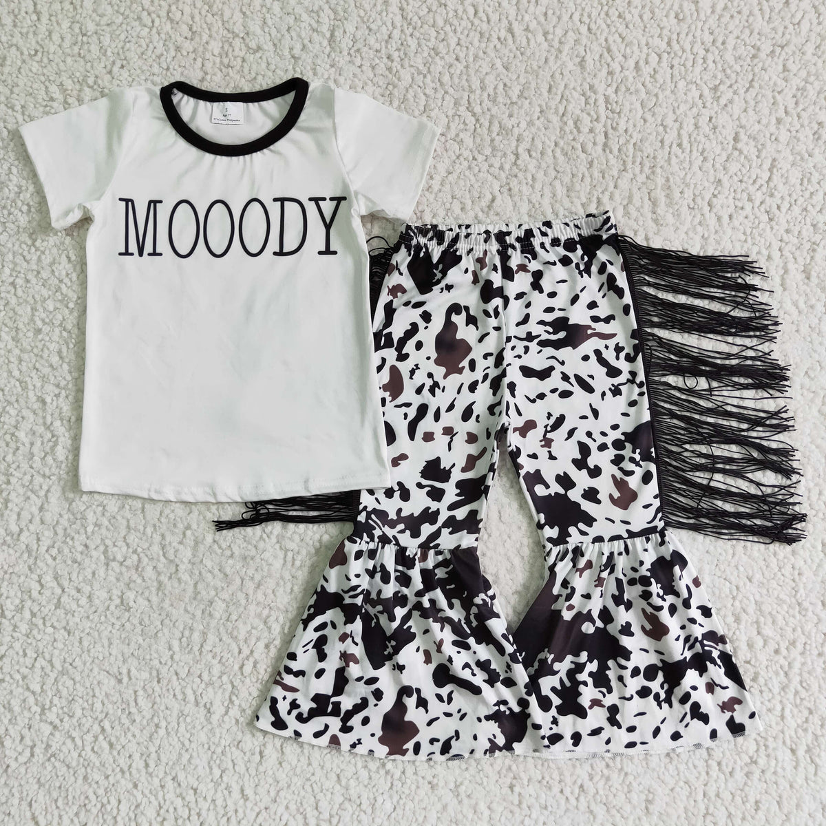 Moody shirt cow tassels bell bottom pants girls western clothing