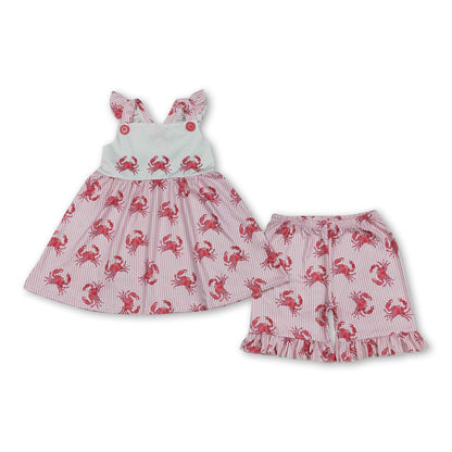 Flutter sleeves stripe crab tunic shorts girls outfits