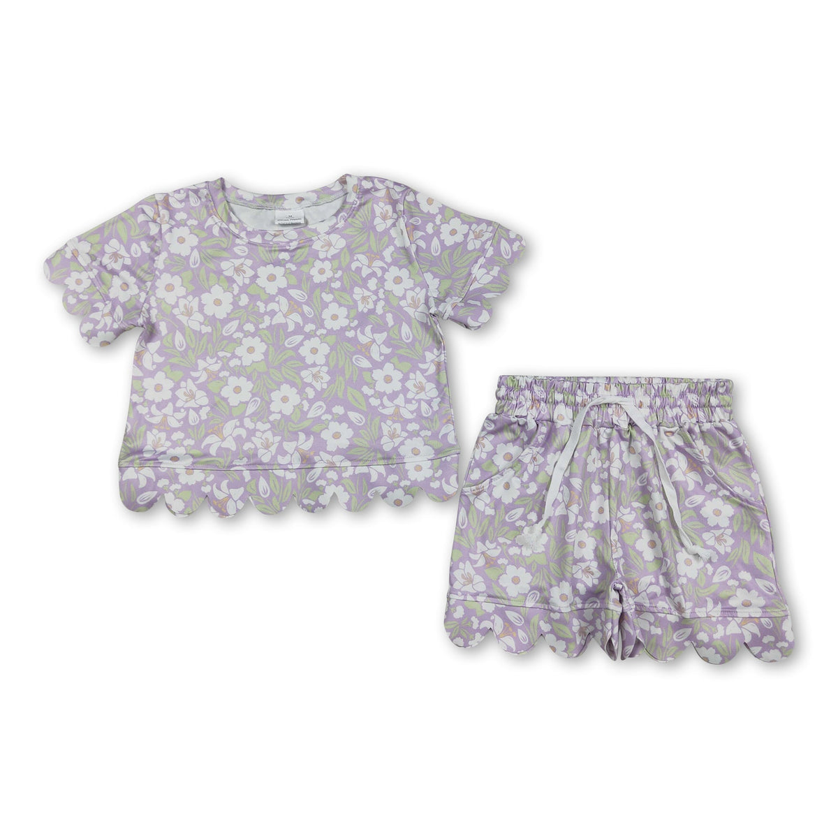 Lavender white floral scallop girls summer clothes