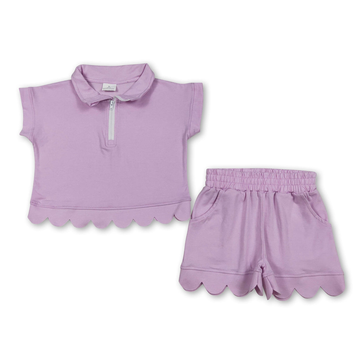 Short sleeves scallop pullover shorts girls outfits