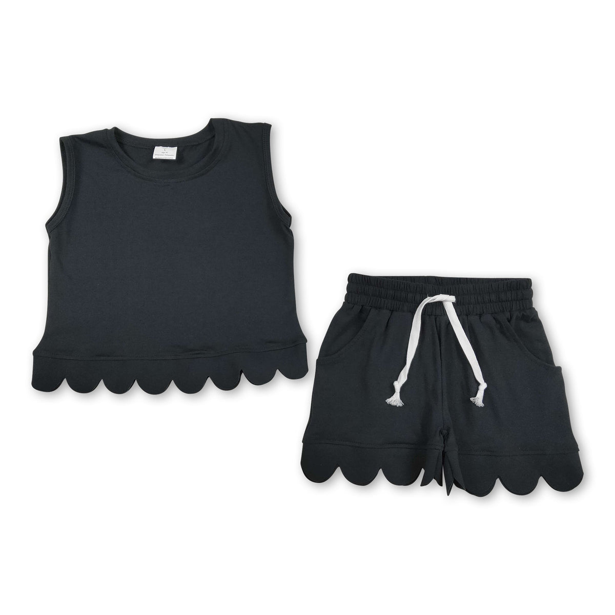 Sleeveless black scallop top shorts kids girls outfits