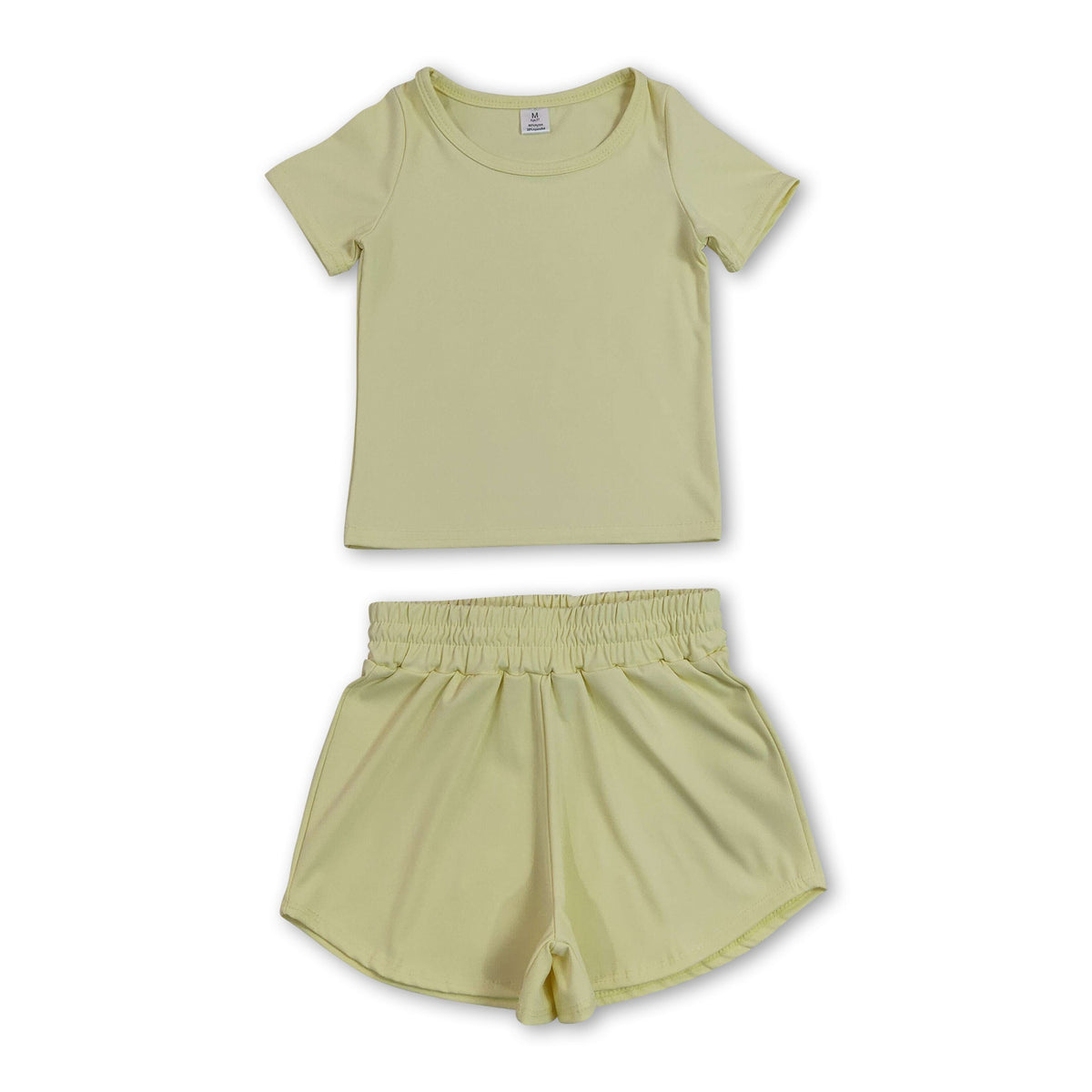 Short sleeves yellow top shorts kids girls yoga active set