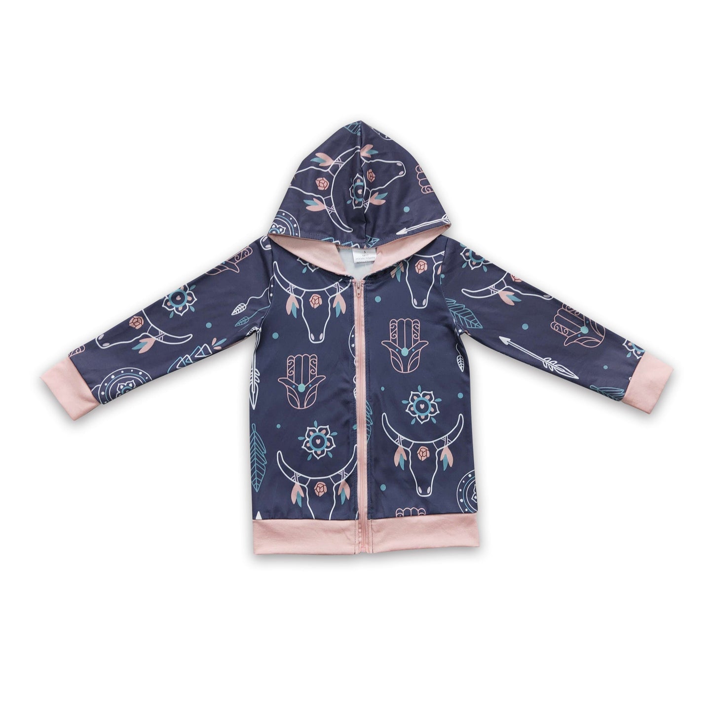 Bull skull feather zipper hoodie girls western jacket