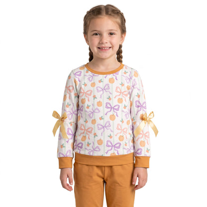 Pink purple bow pumpkin kids girls fall shirt