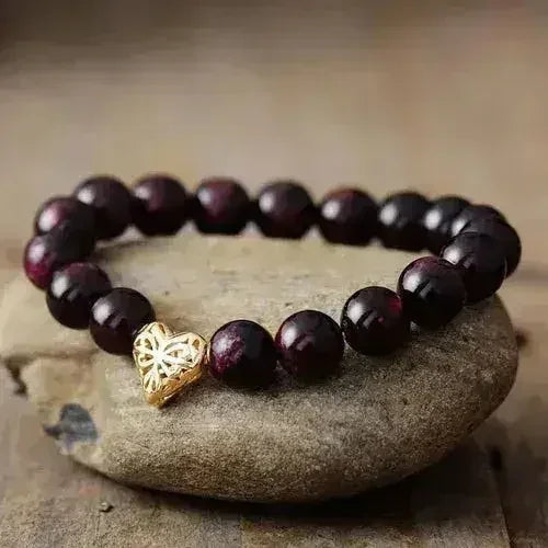 Garnet Heart Bracelet – 10mm Natural Stones | Bohemian Luxury