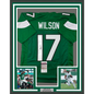 Framed Autographed/Signed Garrett Wilson 35x39 New York Green Football Jersey JSA COA