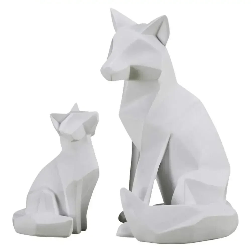 Geometric Fox Sculpture Set Modern Animal Figurines