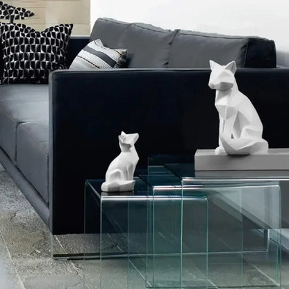 Geometric Fox Sculpture Set Modern Animal Figurines