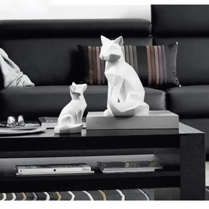 Geometric Fox Sculpture Set Modern Animal Figurines