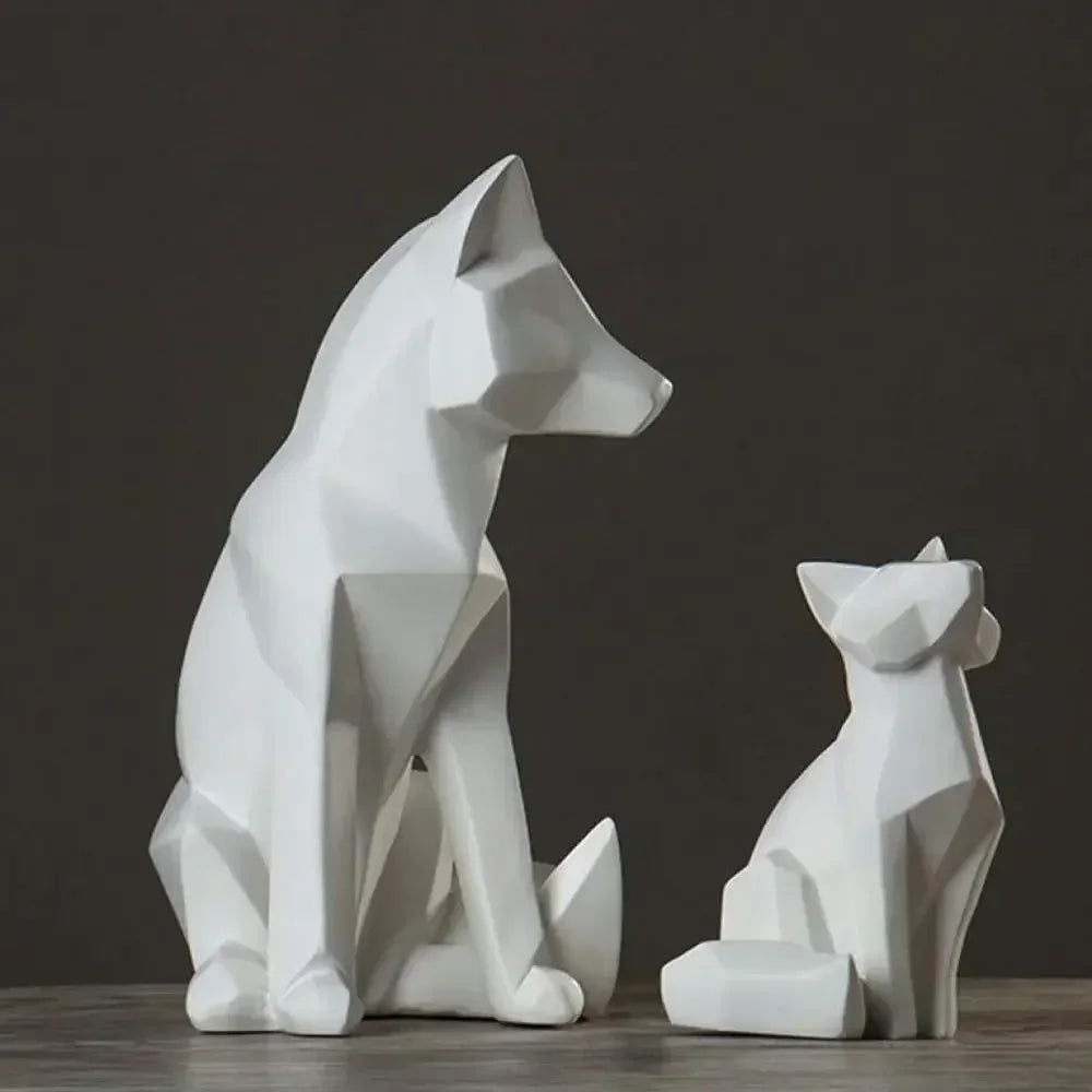 Geometric Fox Sculpture Set Modern Animal Figurines