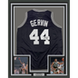 Framed Autographed/Signed George Gervin 35x39 San Antonio Black Basketball Jersey Beckett BAS COA
